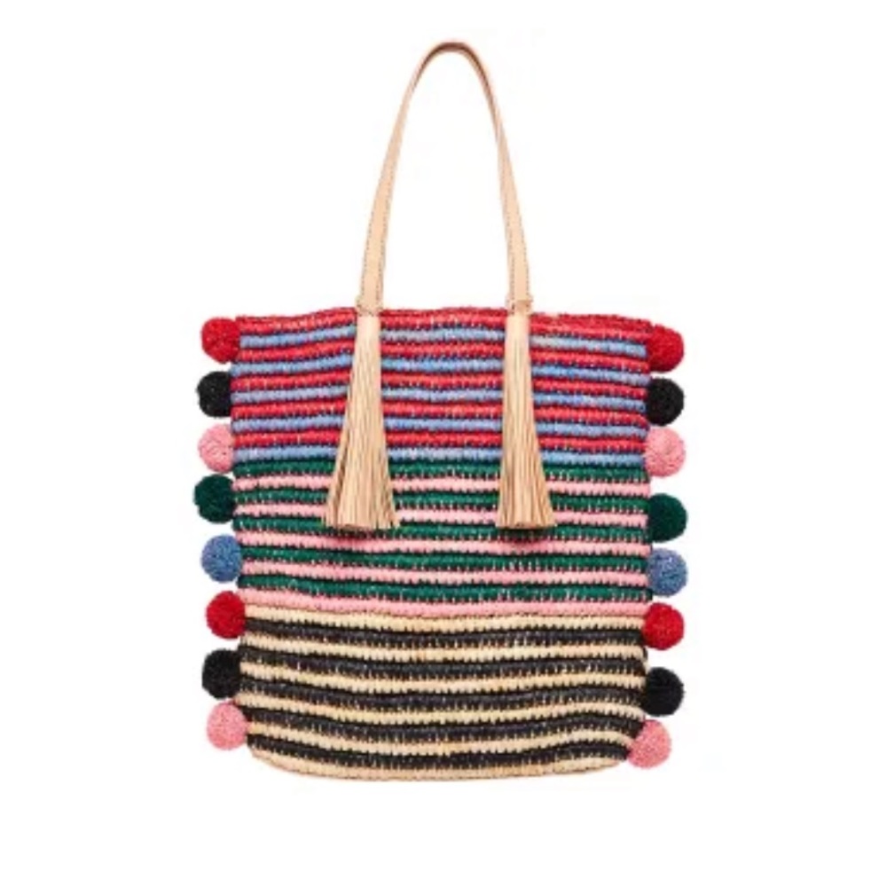 Loeffler Randall Rainbow Cruise Striped Straw Tote - Picture 1 of 7